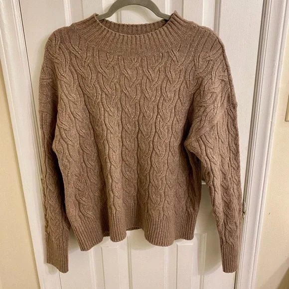 HAVEN WELL WITHIN ORGANIC COTTON CABLE KNIT SWEATER MOCK NECK BROWN SIZE SMALL - Picture 13 of 13